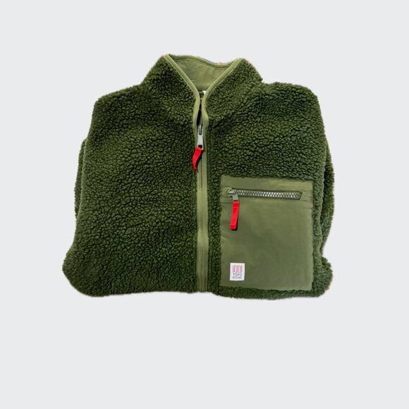 Topo Designs EUC Reversible Sherpa Jacket Full Zip Men's Med dark Green / Olive - Picture 4 of 8